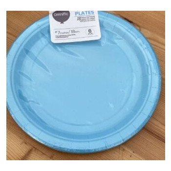 6 Pratos de papel 18cm azul claro