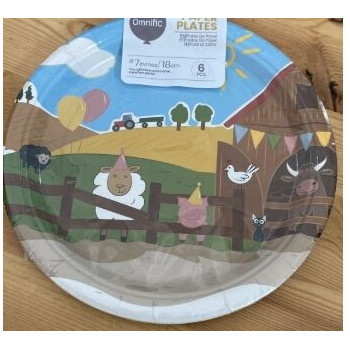 6 pratos de papel 18 cm Animais da Quinta