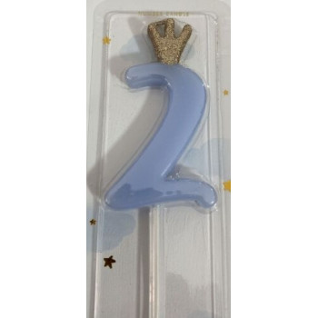 Vela azul com coroa 9,5cm Nº 2