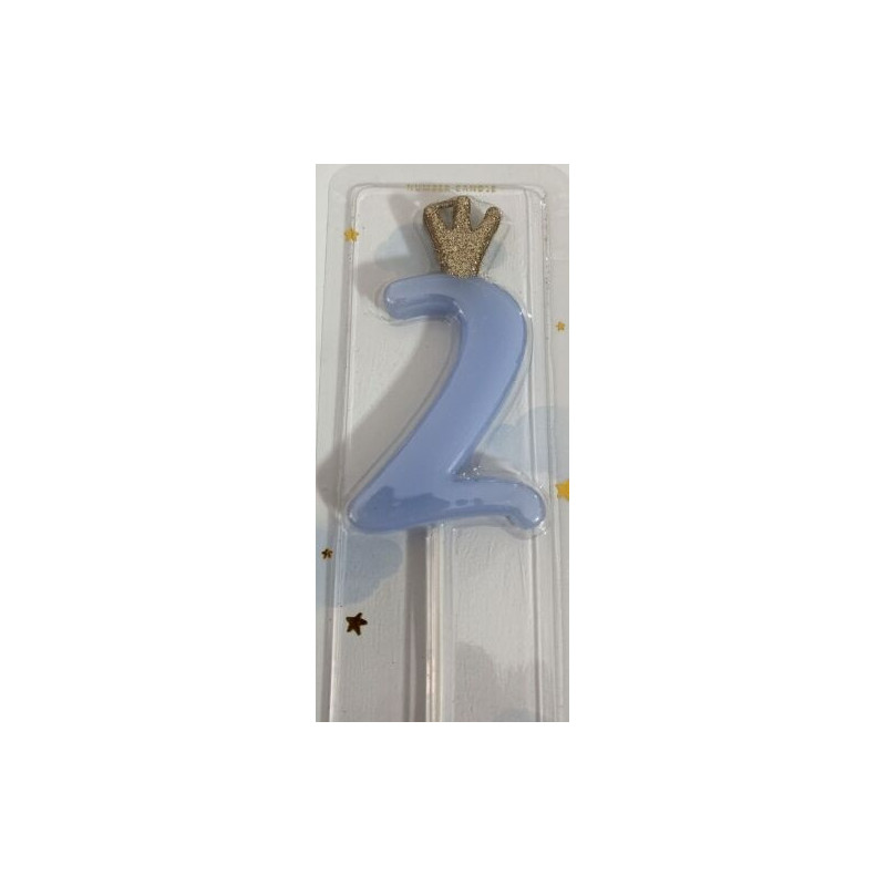 Vela azul com coroa 9,5cm Nº 2