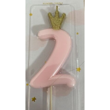 Vela rosa com coroa 9,5cm Nº 2
