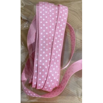 Fita cetim rosa bolas brancas 5m