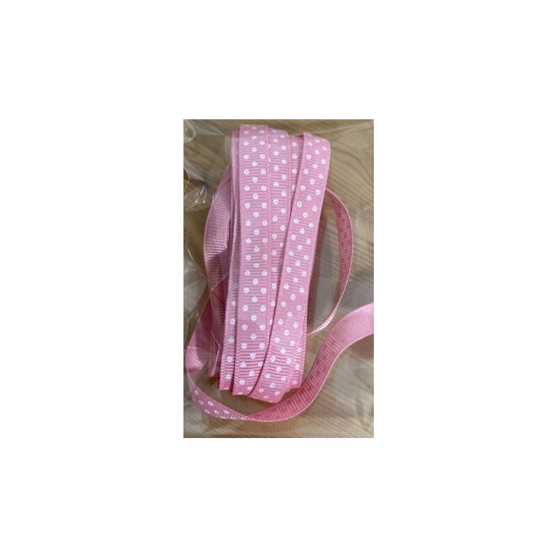 Fita cetim rosa bolas brancas 5m