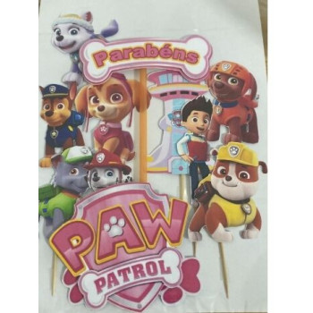 Topo de bolo Patrulha Pata rosa