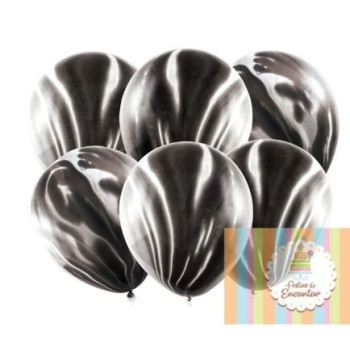 6 Balões 30cm Marmoreados Preto
