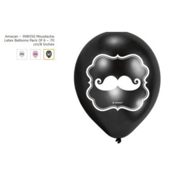6 Balões Latex Moustache