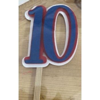 Topo de bolo 10 7cm azul, vermelho e branco