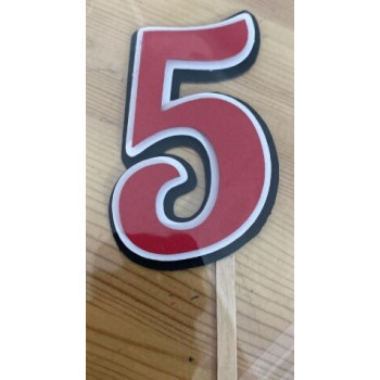 Topo de bolo 5 vermelho, branco e preto 7,5cm
