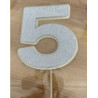 Topo de bolo 5 prata e branco 8,5 cm