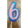 Topo de bolo 6 rosa, azul e lilás 7,5cm