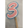 Topo de bolo 3 rosa, branco e azul