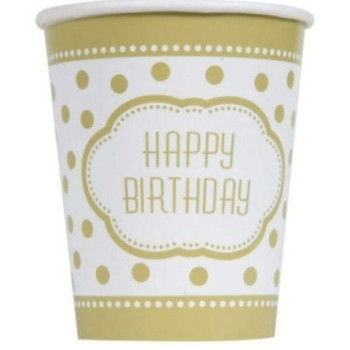 8 Copos Papel 270 ml Golden Birthday
