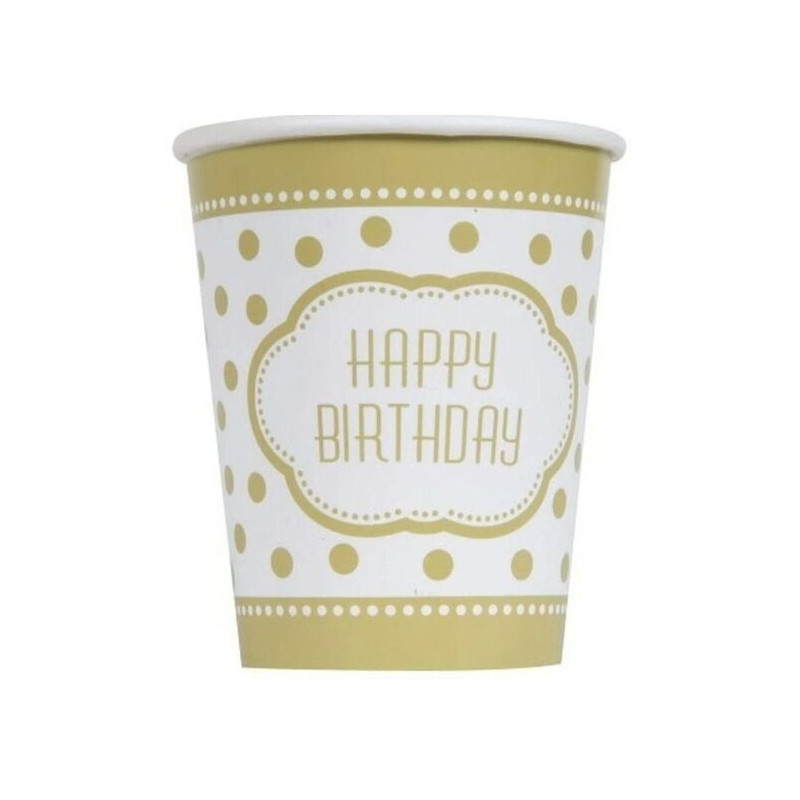 8 Copos Papel 270 ml Golden Birthday