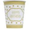 8 Copos Papel 270 ml Golden Birthday