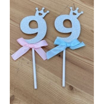 Topo de bolo Nº 9 com coroa prata