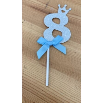 Topo de bolo Nº 8 com coroa prata