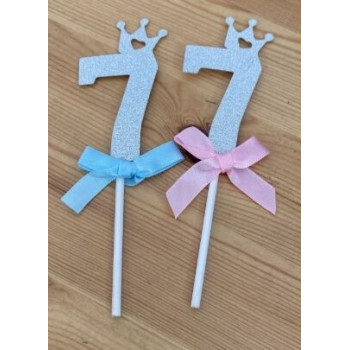 Topo de bolo Nº 7 com coroa prata