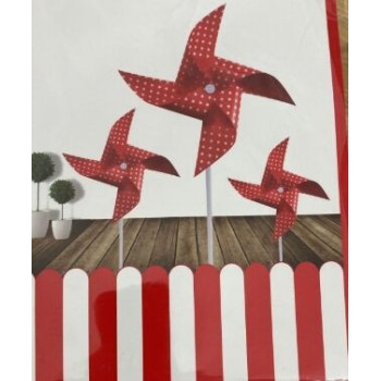 Moinho vento papel vermelho e branco conj. 3