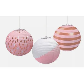 3 lanternas papel rose gold