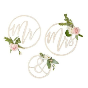 Decorações redondas Mr & Mrs Madeira ouro