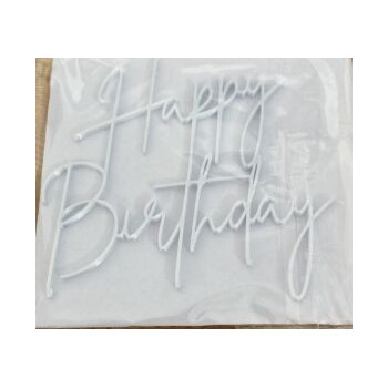 Topo de Bolo Happy Birthday Branco nacarado 10x9cm