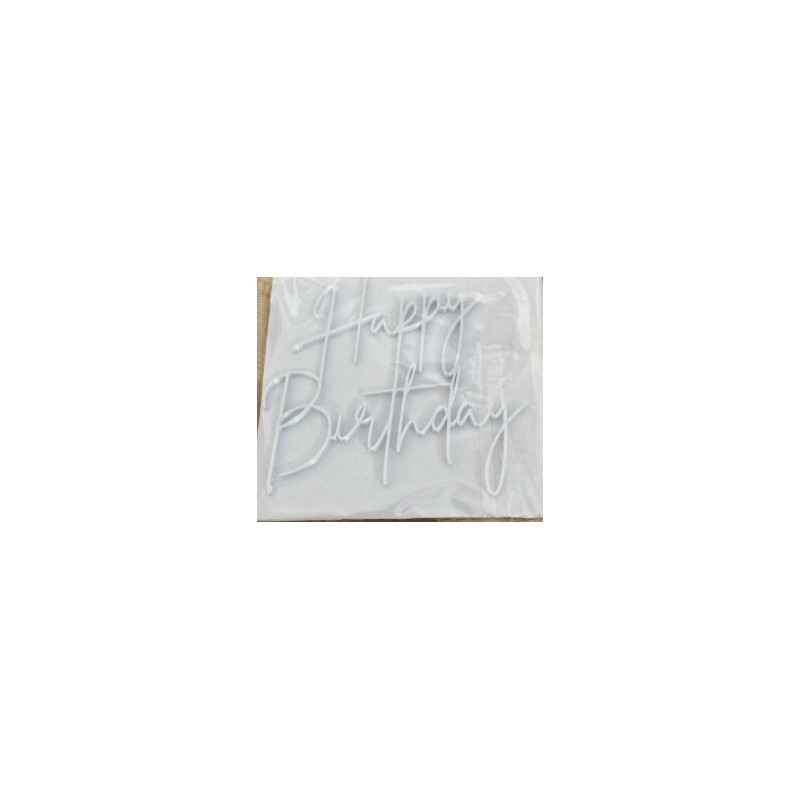 Topo de Bolo Happy Birthday Branco nacarado 10x9cm