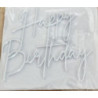 Topo de Bolo Happy Birthday Branco nacarado 10x9cm