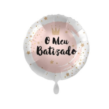 Balão foil 43cm   O meu Batizado rosa