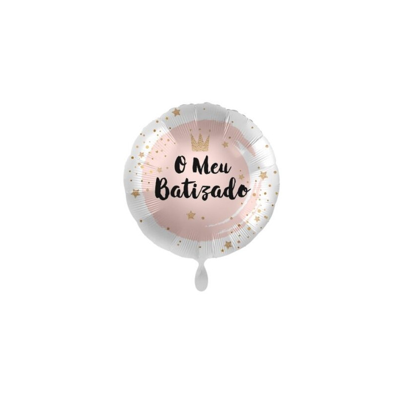 Balão foil 43cm   O meu Batizado rosa