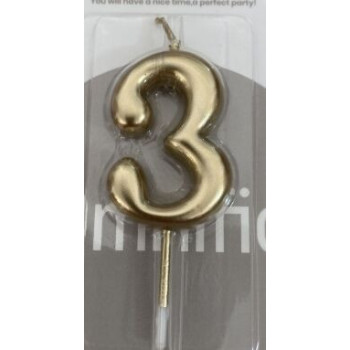 Vela de Aniversário Nº 3 dourada 5cm