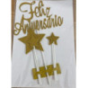 Topo de bolo Feliz Aniversário dourado 21 cm - 5 pças