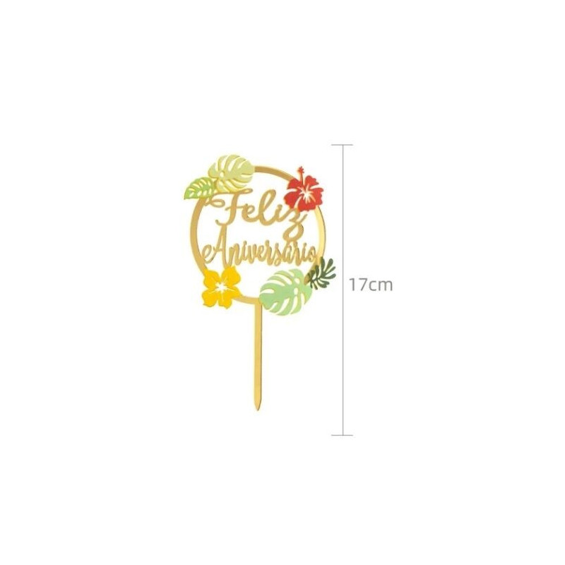 Topo de bolo acrílico tropical 18cm