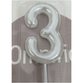 Vela de aniversário 6cm Nº3 branco nacarado