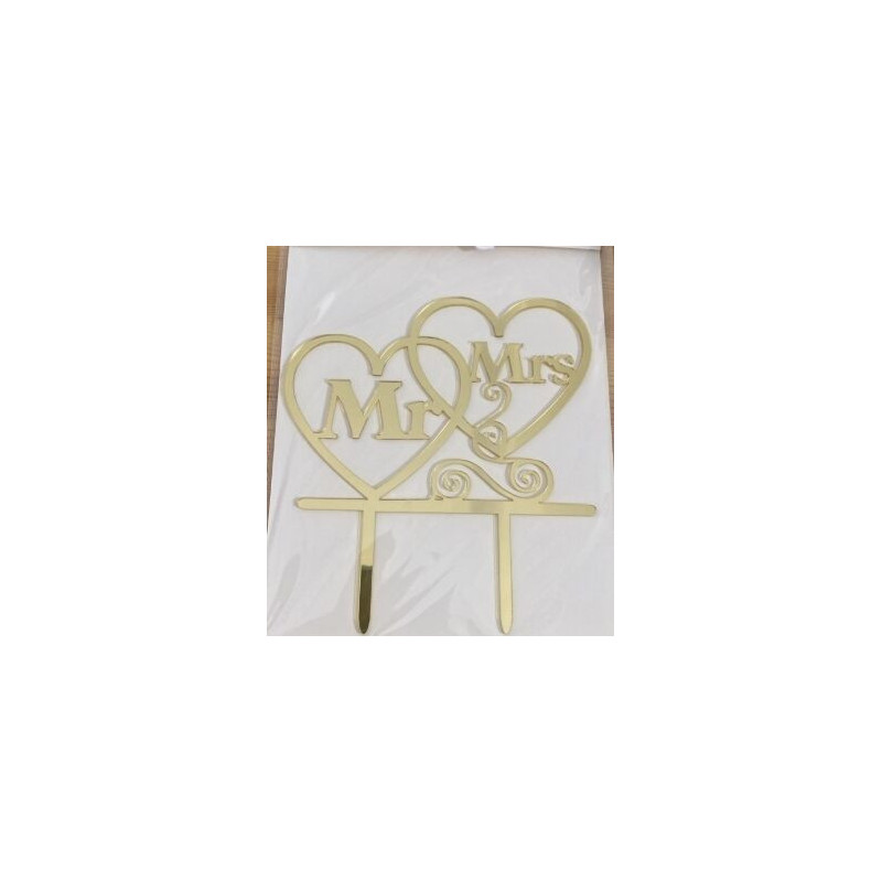 Topo de bolo Mr & Mrs 15cm dourado