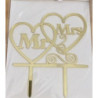Topo de bolo Mr & Mrs 15cm dourado