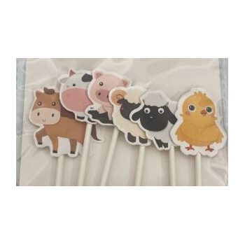 Topo de Bolo cupcakes animais da quinta 6pcas