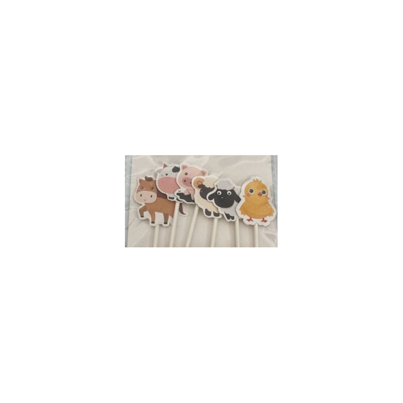 Topo de Bolo cupcakes animais da quinta 6pcas