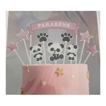 Topo de bolo Panda rosa 10 pcas