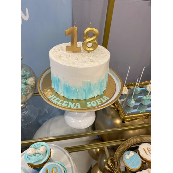 Decoração de festa 18 anos azul-ouro-branco