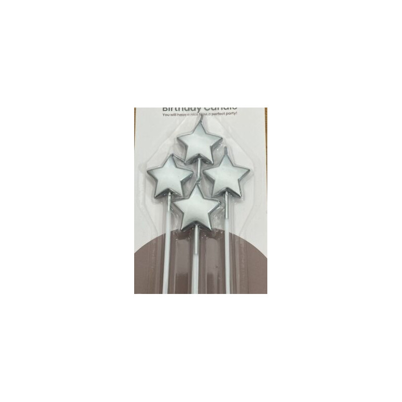 4 velas de aniversário estrelas prata