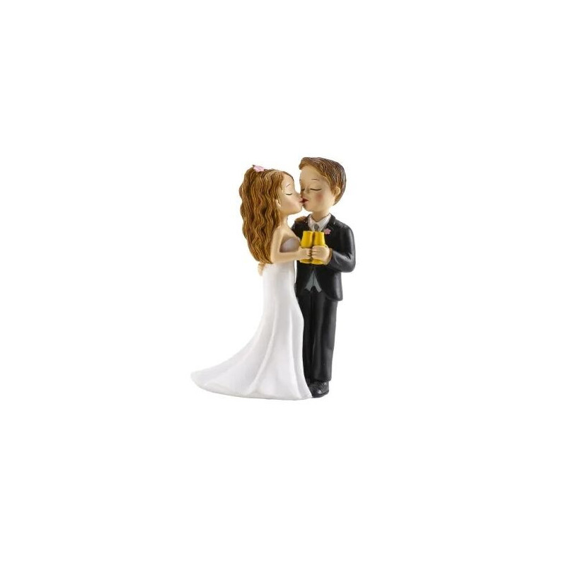 Noivos com copo e beijo 16cm