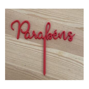 Topo de bolo Parabéns vermelho 11cm