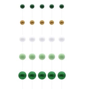 Conjunto de esferas verde branco e ouro - 50 unidades