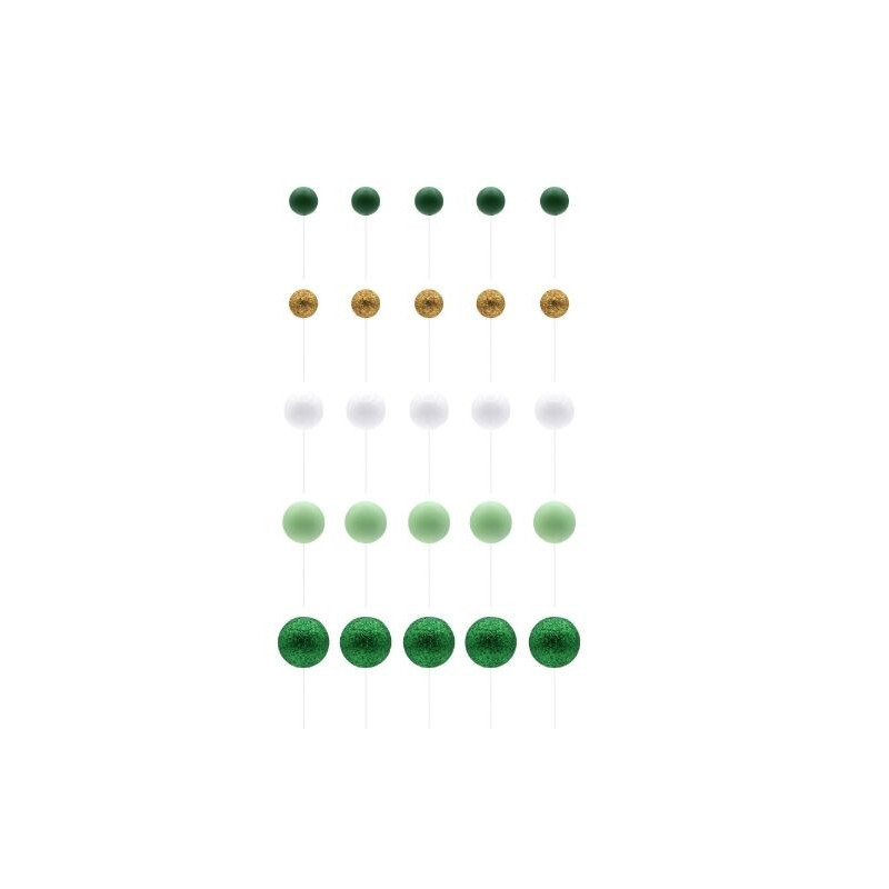 Conjunto de esferas verde branco e ouro - 50 unidades