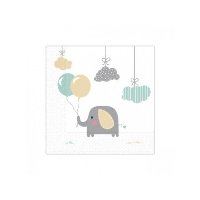 20 guardanapos 33x33 cm - Elephant Baby