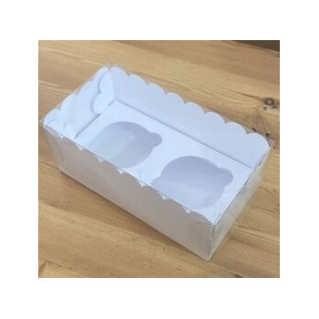 Caixa cartolina branca com tampa PVC 2 cupcakes