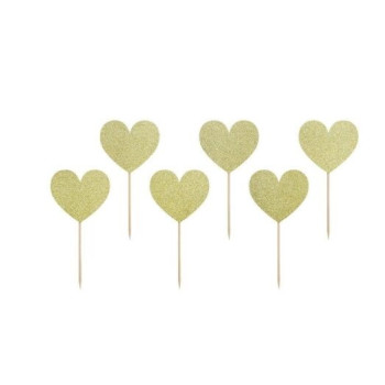 6 cupcakes toppers corações