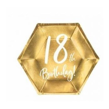 6 pratos 20x17cm dourado 18 th Birthday