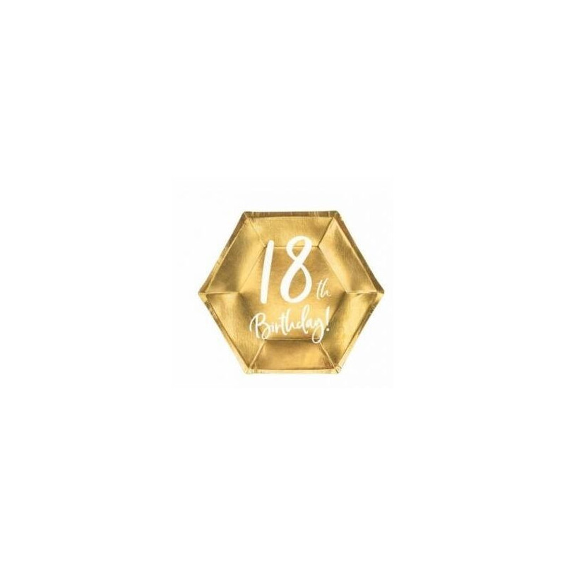 6 pratos 20x17cm dourado 18 th Birthday