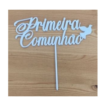 Topo de Bolo Primeira Comunhão 14cm branco nacarado
